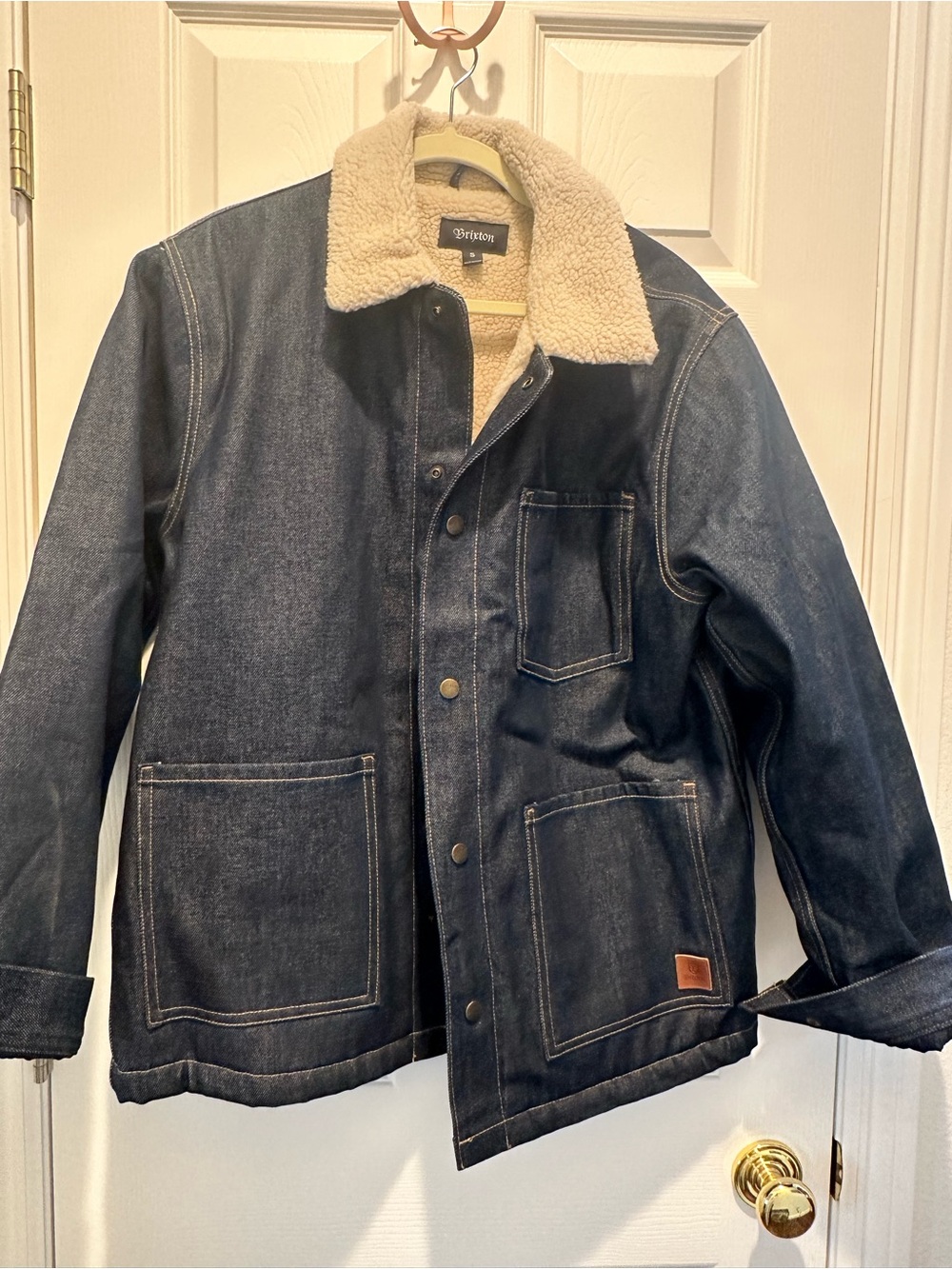 Brixton Men’s Dark Blue Denim Sherpa Collar Jacket size small
